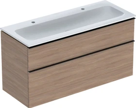 Geberit iCon Set Möbelwaschtisch/Unterschrank 120cm weiß, Korpus: Eiche/Melamin Holzstruktur, Griff: lava/pulverbeschichtet matt