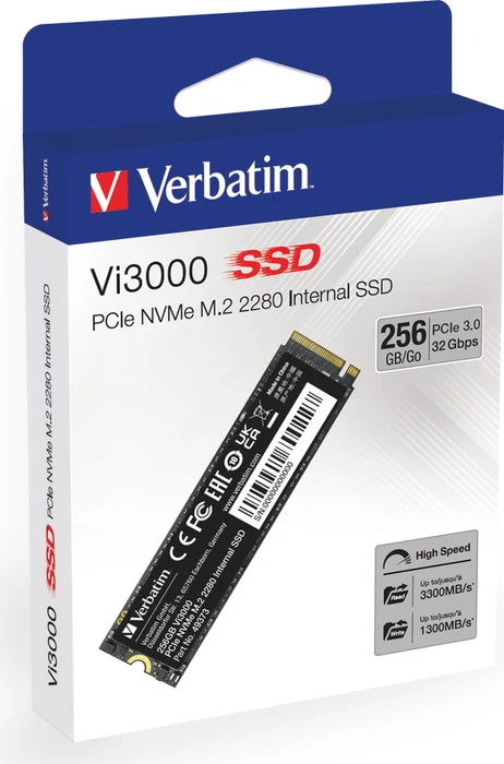 Verbatim Vi3000 PCIe NVMe SSD 256GB, M.2 2280 / M-Key / PCIe 3.0 x4
