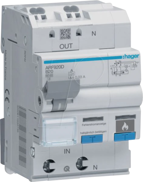 Hager Fehlerlichtbogen-Schutzeinrichtung AFDD mit FI-LS 1P+N 6kA B-20A 30mA Typ A 3M