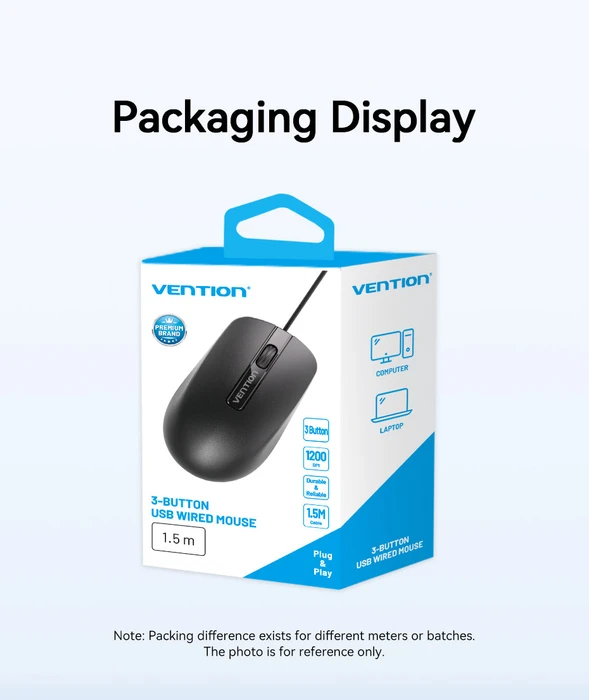 Vention 3-Button Wired Mouse schwarz, USB