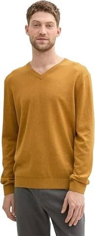 Tom Tailor Strickpullover mit V-Ausschnitt aus Baumwolle Strickpullover mustard melange (Herren)