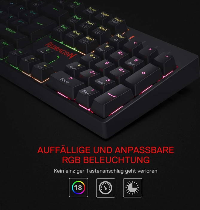 Redragon K582 Surara, LEDs RGB, hot-swap, Outemu Red, USB, US