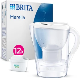 Brita Marella Tischwasserfilter inkl. 12 Kartuschen Maxtra Pro weiß