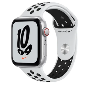 Apple Watch Nike SE (GPS + Cellular) 44mm silber mit Sportarmband Pure Platinum/schwarz