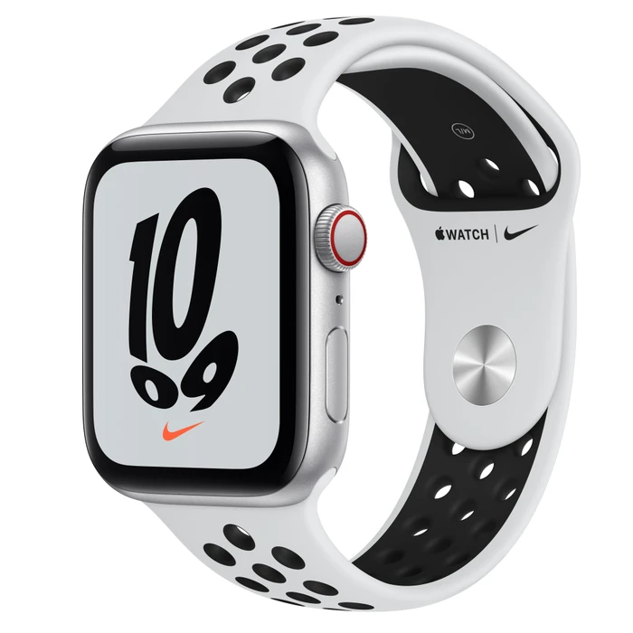 Apple Watch Nike SE (GPS + Cellular) 44mm silber mit Sportarmband Pure Platinum/schwarz