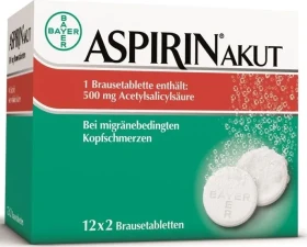 Bayer Aspirin Akut 500mg Brausetabletten, 12 Stück (2x 6 Stück)