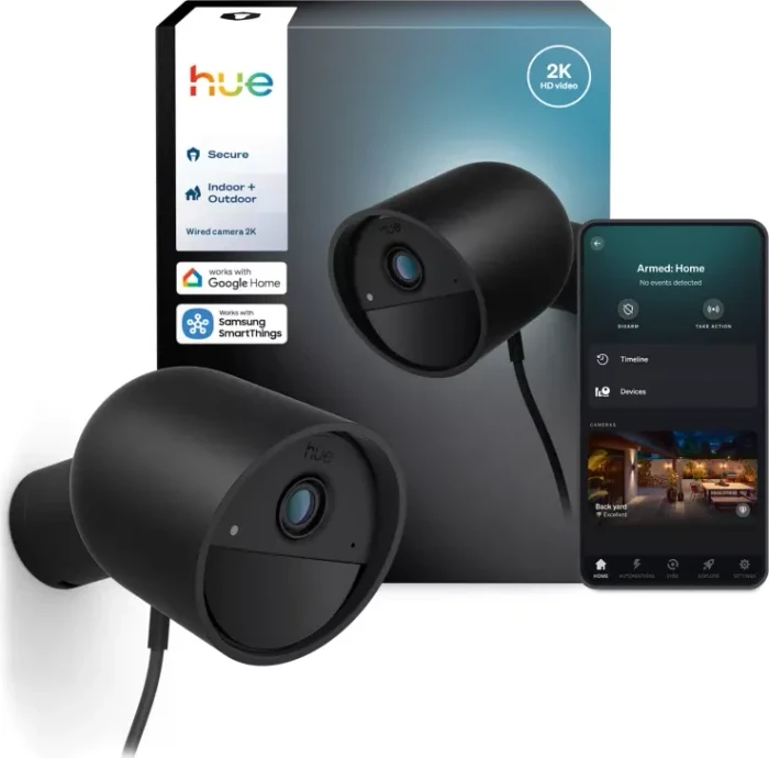 Philips Hue Secure 2K Kamera, kabelgebunden mit Standfuß, schwarz