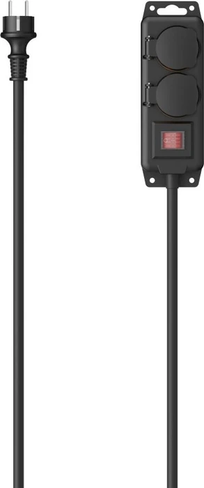 Hama Steckdosenleiste mit Schalter, 2-fach, IP44, Wandmontage, 2m, schwarz