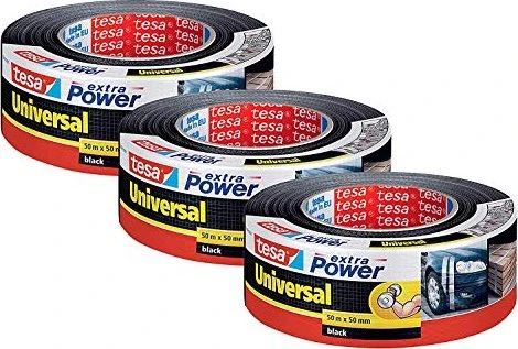 tesa extra Power Universal schwarz, Gewebeband, 50mm/50m, 3 Stück