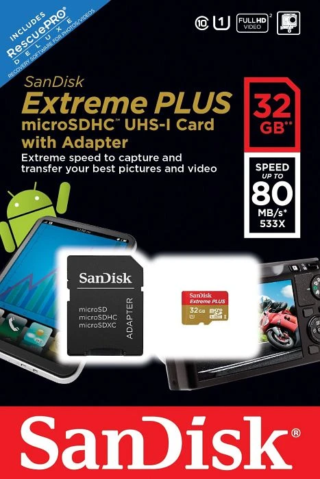 SanDisk Extreme PLUS R80/W50 32GB Kit, UHS-I, Class 10