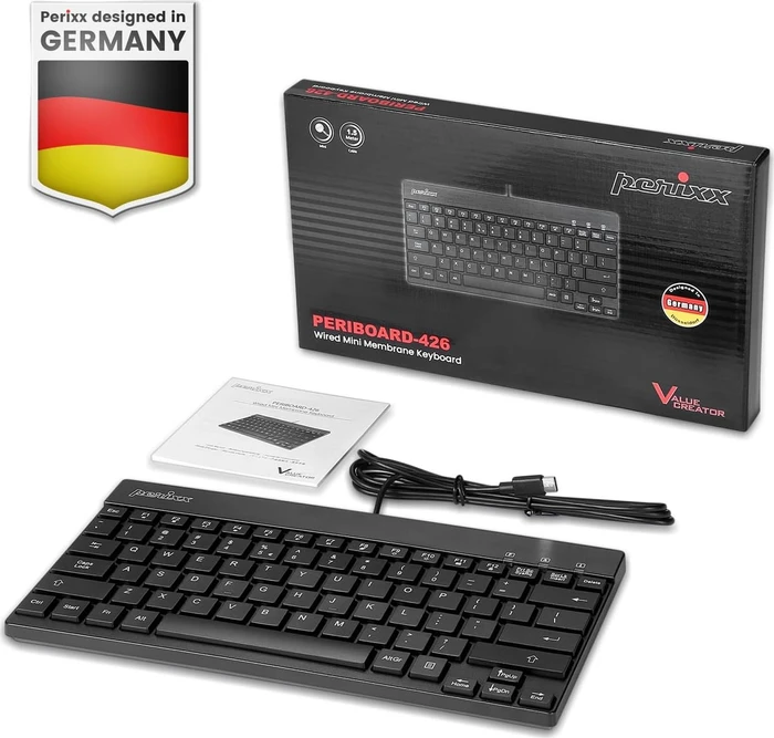 Perixx Periboard-426C Mini, schwarz, USB, DE