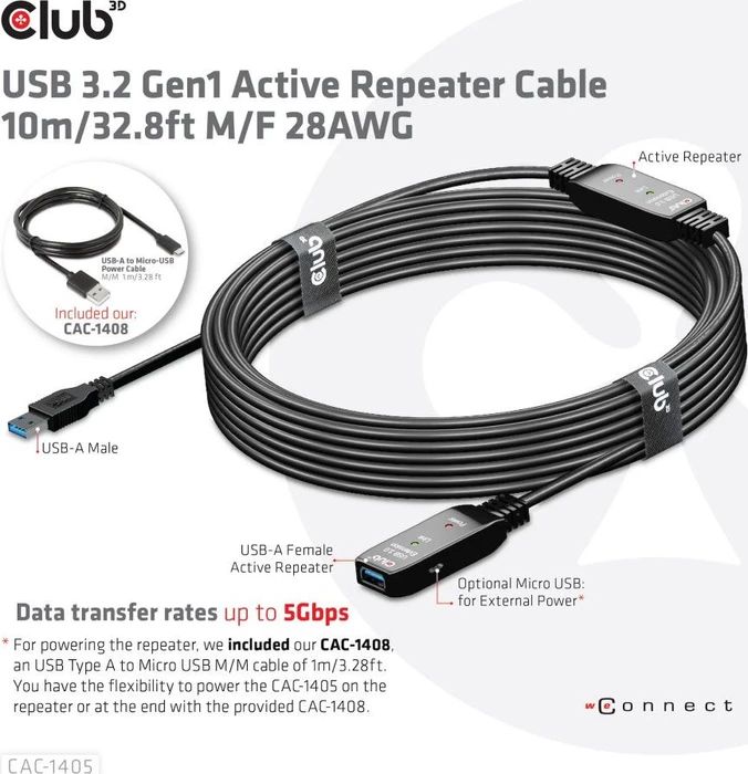 Club 3D USB 3.0 aktives Verlängerungskabel A/A, 10m
