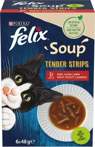 Purina Felix Soup, Tender Strips Geschmackvielfalt vom Land, 288g (6x 48g)