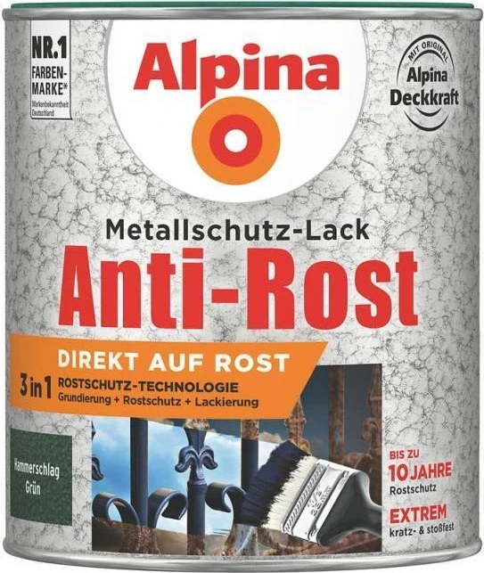 Alpina Farben Metallschutz-Lack Hammerschlag außen grün, 2.5l