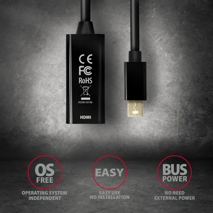 Axagon Mini DisplayPort 1.2/HDMI 1.4b Adapterkabel schwarz, 0.15m