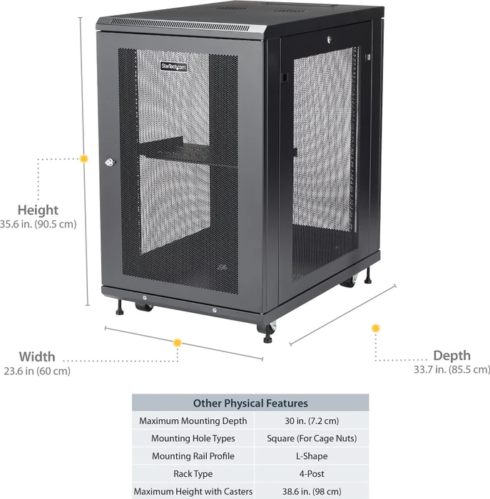 StarTech RK1833BKM Rack-Schrank Kit 18HE, mit Rollen, Gitternetztür, schwarz, 853mm tief