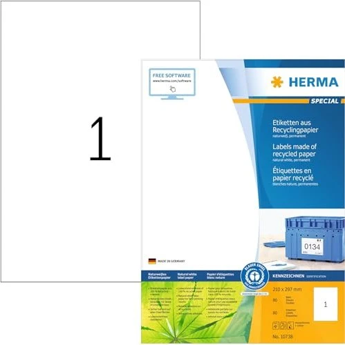 Herma Etiketten Recycling, A4, weiß, 80 Blatt (80 Etiketten)