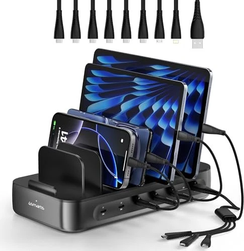 4smarts Ladestation Team 100W 5C/1A inkl. 6 Kabel grau/weiß