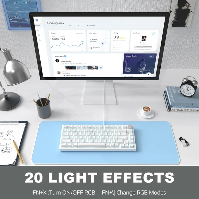Ajazz AK820, White, LEDs blau, hot-swap, AS BLUE, USB, US