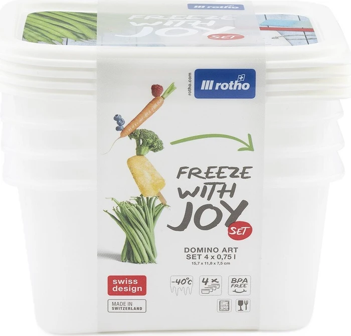 Rotho Domino Gefrierdose Aufbewahrungsbehälter 750ml, 4 Stück