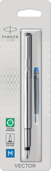 Parker Vector stainless steel/chrome trim, rechte Hand, mittel, Blister (1870805)