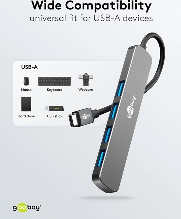 Wentronic goobay Slim 4-Port USB-Hub, 4x USB-A 3.0, USB-C 3.0 [Stecker]