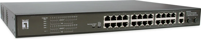 LevelOne FGP-2831 Rackmount Switch, 26x RJ-45, 2x SFP, 390W PoE+
