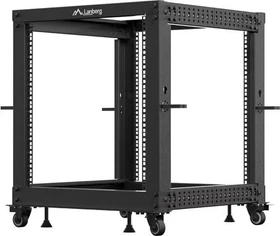 Lanberg Open Rack Series 19" Open Frame Rack 12HE, 4-Pfosten, mit Rollen, Flat Pack, tiefenverstellbar, 576-1033mm, RAL 9004, 641mm tief