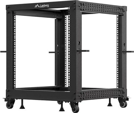 Lanberg Open Rack Series 19" Open Frame Rack 12HE, 4-Pfosten, mit Rollen, Flat Pack, tiefenverstellbar, 576-1033mm, RAL 9004, 641mm tief
