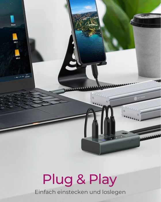 RaidSonic Icy Box IB-HUB1454-C31 USB-Hub grau, 4x USB-C 3.1, USB-C 3.1 [Stecker]