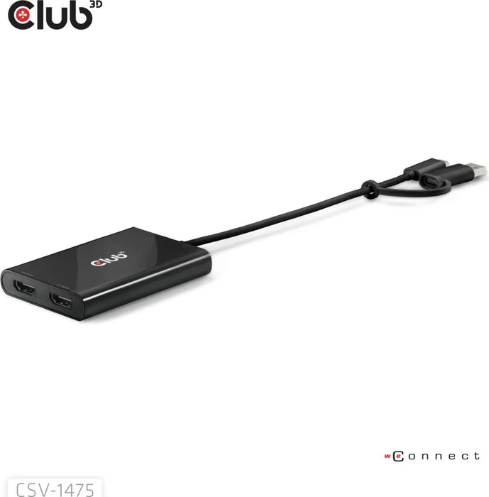 Club 3D USB-C auf dualen HDMI Videosplitter, USB-C 3.0 [Stecker], USB-A 3.0 [Stecker]