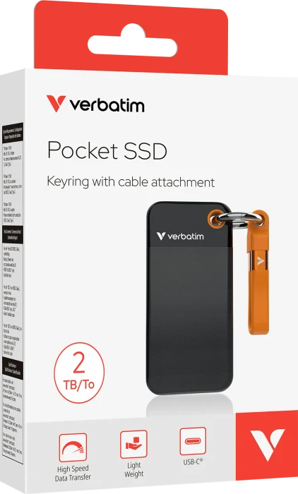 Verbatim Pocket SSD, schwarz/orange, 2TB, USB-C 3.1