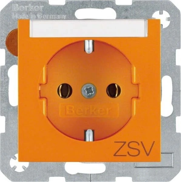 Berker S.1/B.3/B.7 Steckdose SCHUKO mit Aufdruck "ZSV", orange glänzend