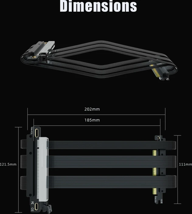 Glotrends Dual Reverse Riser Cable, gewinkelt, PCIe 5.0, 185mm, schwarz
