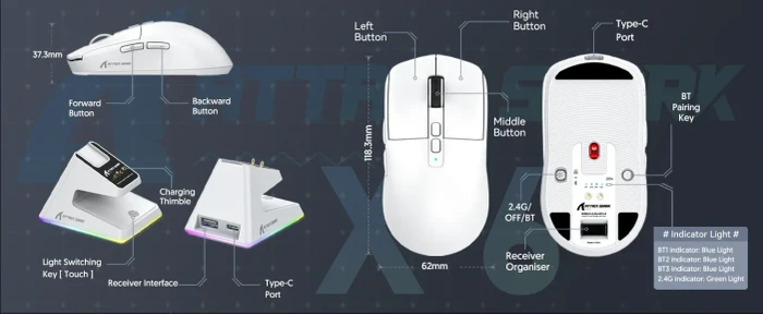 Attack Shark X6 Wireless Gaming Mouse schwarz, USB/Bluetooth