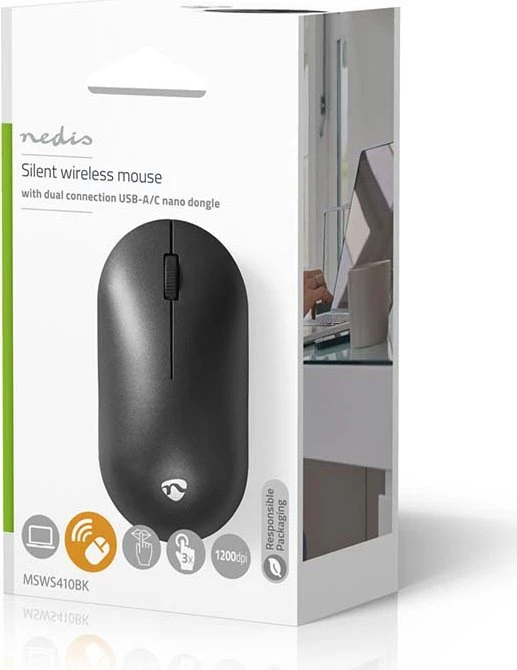 Nedis Silent Wireless Mouse, schwarz, USB
