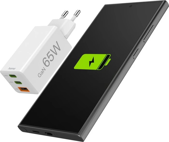 Hama Schnellladegerät GaN 2x USB-C 1x USB-A Mini-Ladegerät PD 65W weiß