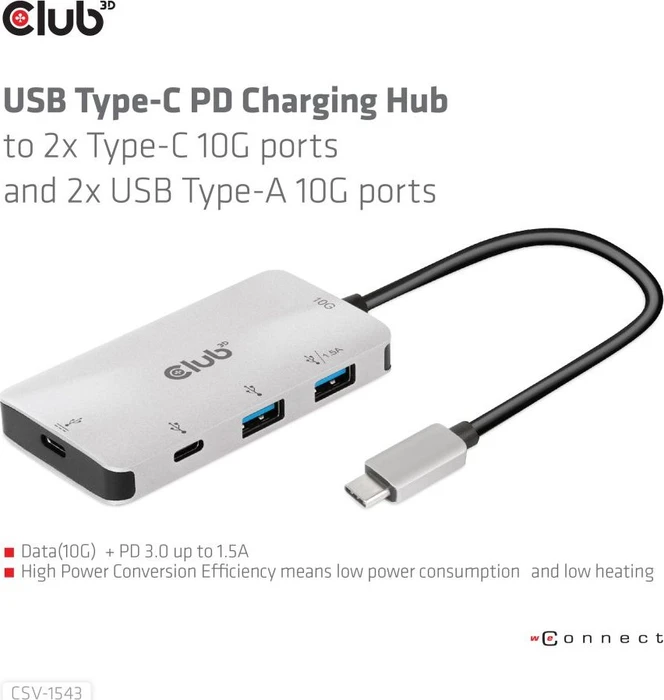Club 3D PD Charging USB-Hub, 2x USB-C 3.1, 2x USB-A 3.1, USB-C 3.1 [Stecker]