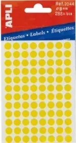 APLI Etiketten rund, 8mm, gelb, 3 Blatt (288 Etiketten)