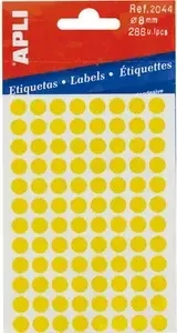 APLI Etiketten rund, 8mm, gelb, 3 Blatt (288 Etiketten)