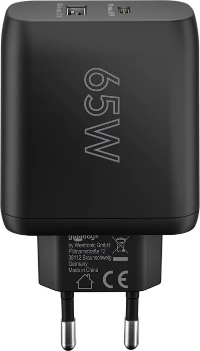 Wentronic Goobay USB-C PD GaN Dual-Schnellladegerät 65W schwarz