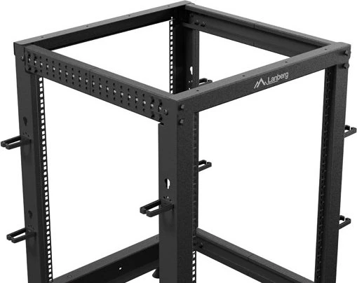 Lanberg Open Rack Series 19" Open Frame Rack 15HE, 4-Pfosten, mit Rollen, Flat Pack, tiefenverstellbar, 576-1033mm, RAL 9004, 657mm tief