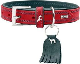 Hunter Lucca Hundehalsband, Leder, weich, robust, modern, 50 S-M, grau/rot