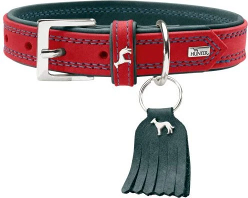 Hunter Lucca Hundehalsband, Leder, weich, robust, modern, 50 S-M, grau/rot