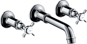 Hansgrohe Axor Montreux 3-Loch Waschtischarmatur für Wandmontage und Kreuzgriffen chrom