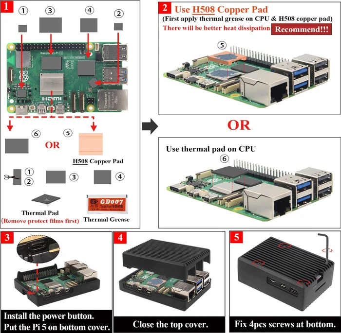 Geekworm Aluminiumgehäuse Heavy-duty für Raspberry Pi 5, schwarz