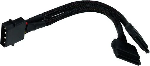 Phobya 4-Pin IDE Molex auf 2x 15-Pin SATA, schwarz ummantelt, Adapterkabel, 15cm