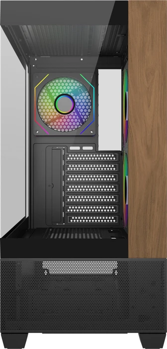 Cooler Master Elite 690 Wood Black, schwarz/braun, Glasfenster