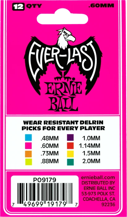 Ernie Ball Pink Everlast Pick, .60mm, 12-Pack