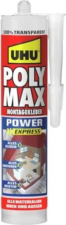 UHU Poly Max Express Glasklar Montagekleber Kartusche transparent, 300g